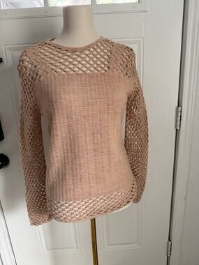 Vintage Small 60’s 70’s Open Weave Crochet Peach Pink Nude Sweater Top